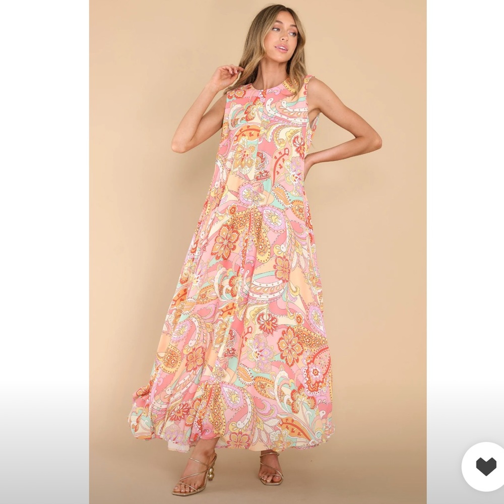 Aura peach multi print maxi dress